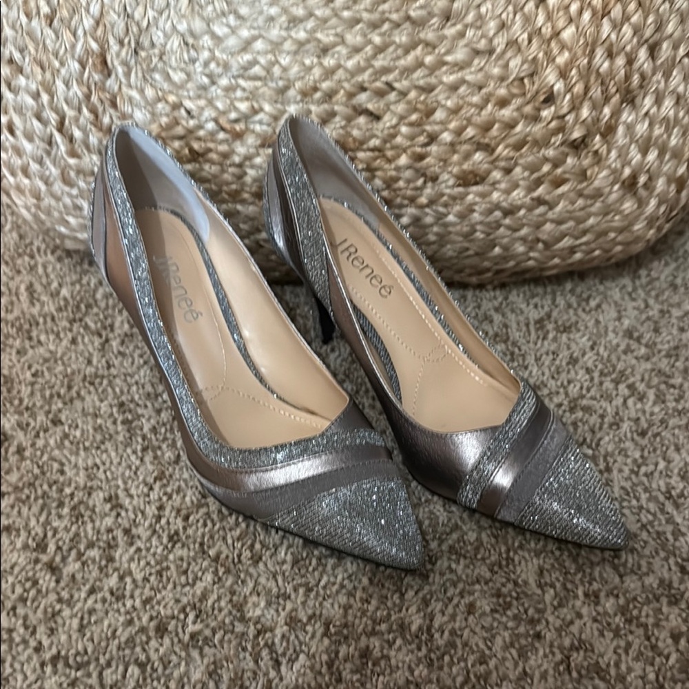 J.Renee Silver and Gray Heels Elegant Pointed-Toe Pumps